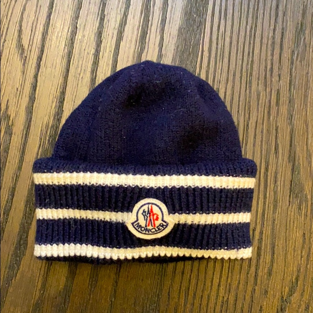 Moncler Kids' Virgin Wool Striped-Cuff Beanie Hat